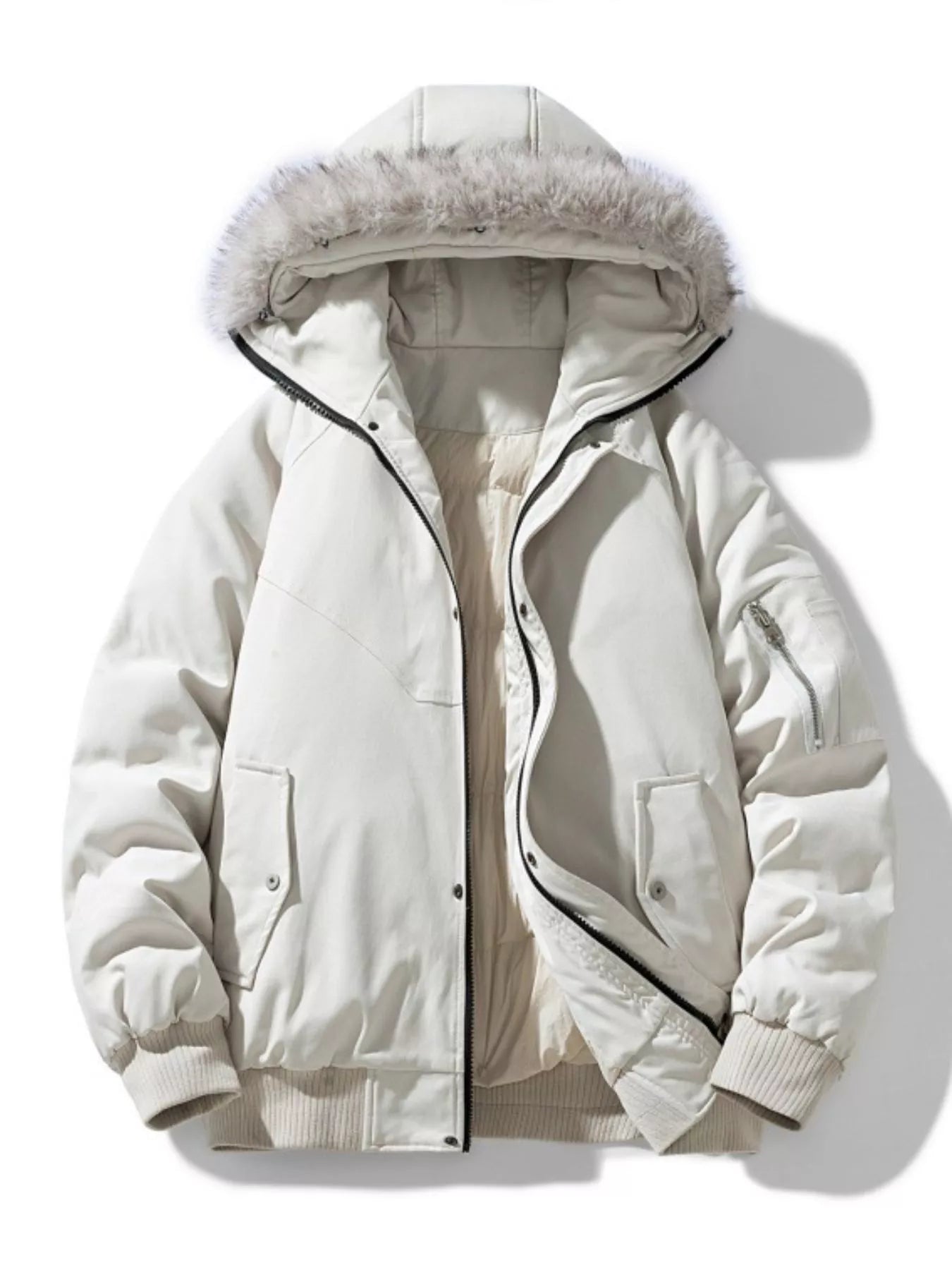 Men's Plus Size Faux Fur Hooded Padded Bomber Jacket