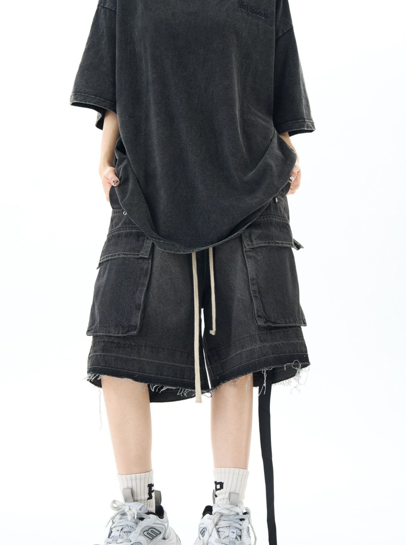 Men's Full Size Vintage Wash Cargo Denim Shorts Plus Size