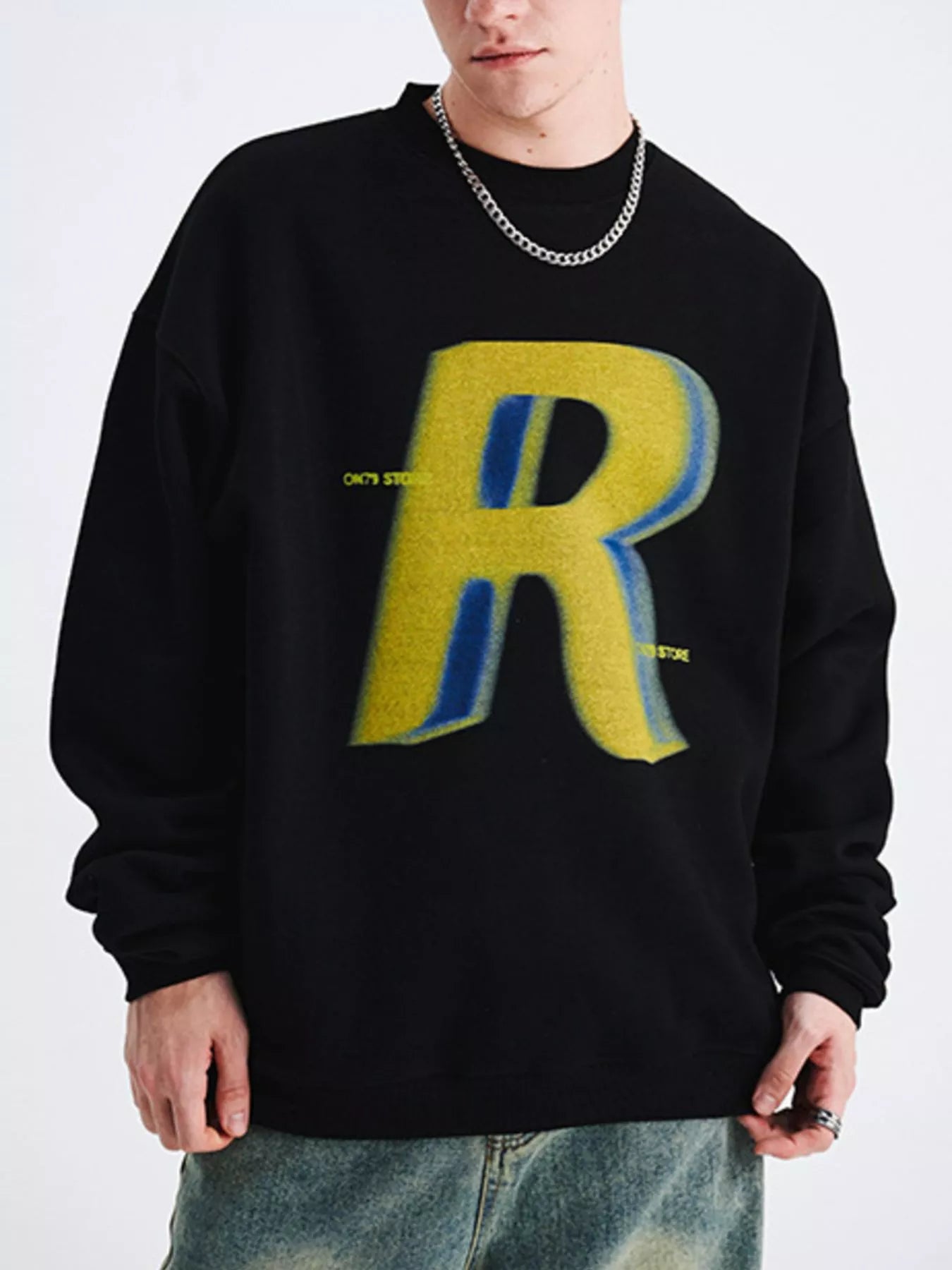 Men's Letter R Drop Shoulder Sweatshirt