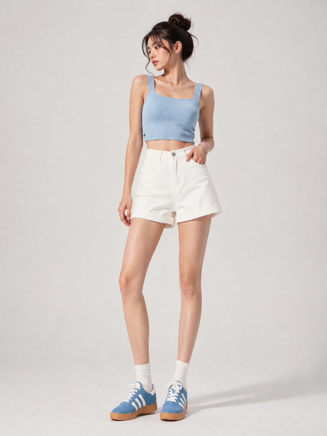 Summer White Roll-Up Shorts