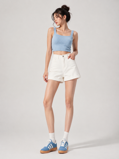 Summer White Roll-Up Shorts