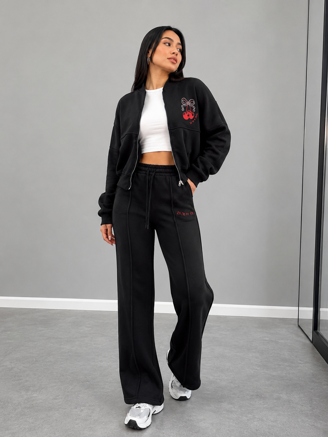 Zip Up Dropped Shoulder Outerwear and Pants Set