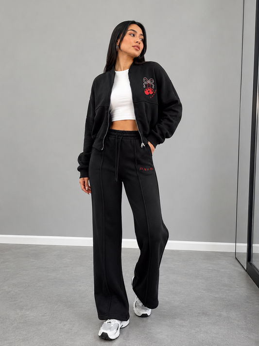 Zip Up Dropped Shoulder Outerwear and Pants Set