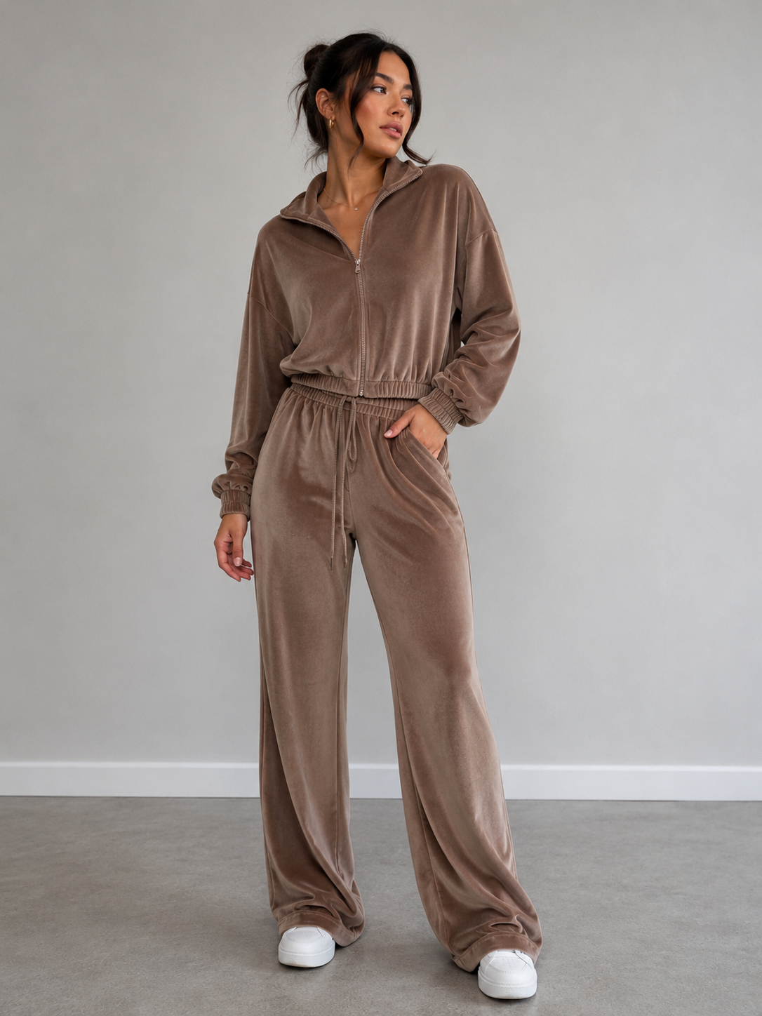 Zip Up Long Sleeve Outerwear and Pants Set