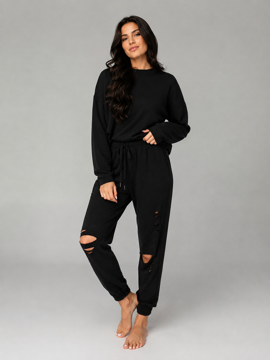 Distressed Sweatshirt and Joggers Set