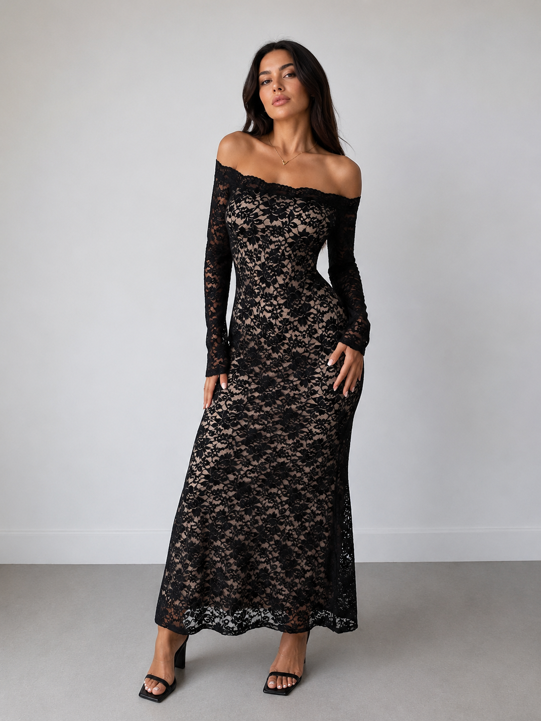 Off-Shoulder Lace Maxi Dress
