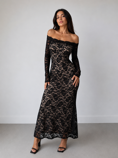 Off-Shoulder Lace Maxi Dress