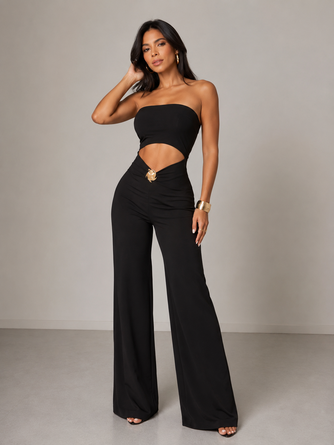 Black Goddess Cutout Jumpsuit