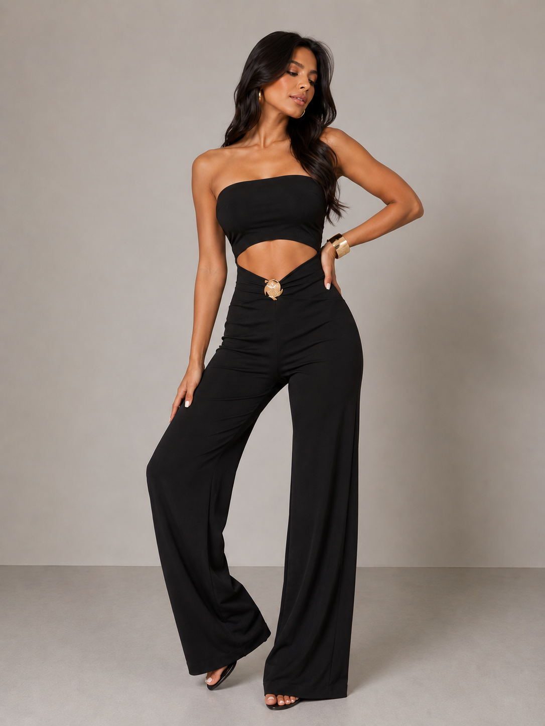 Black Goddess Cutout Jumpsuit