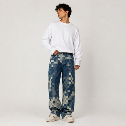 Retro Mosaic Wide-Leg Jeans