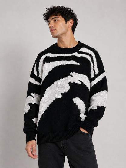 Men's Contrast Round Neck Sweater