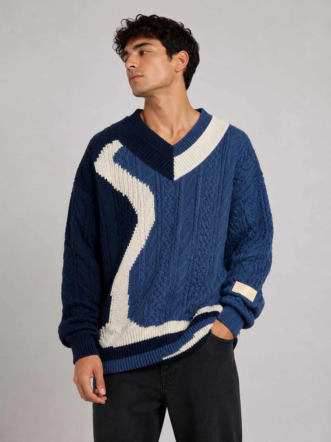 Men's Color Block V-Neck Knit Sweater