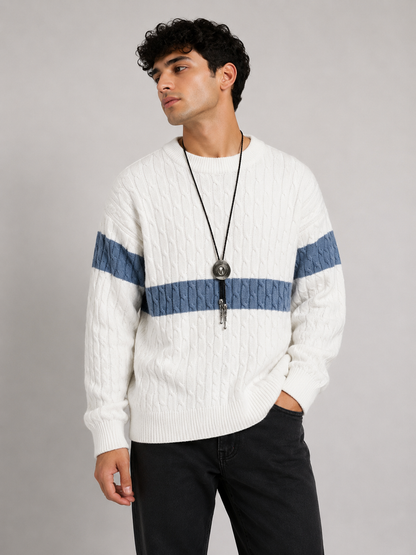 Men's Plus Size Color Block Round Neck Sweater