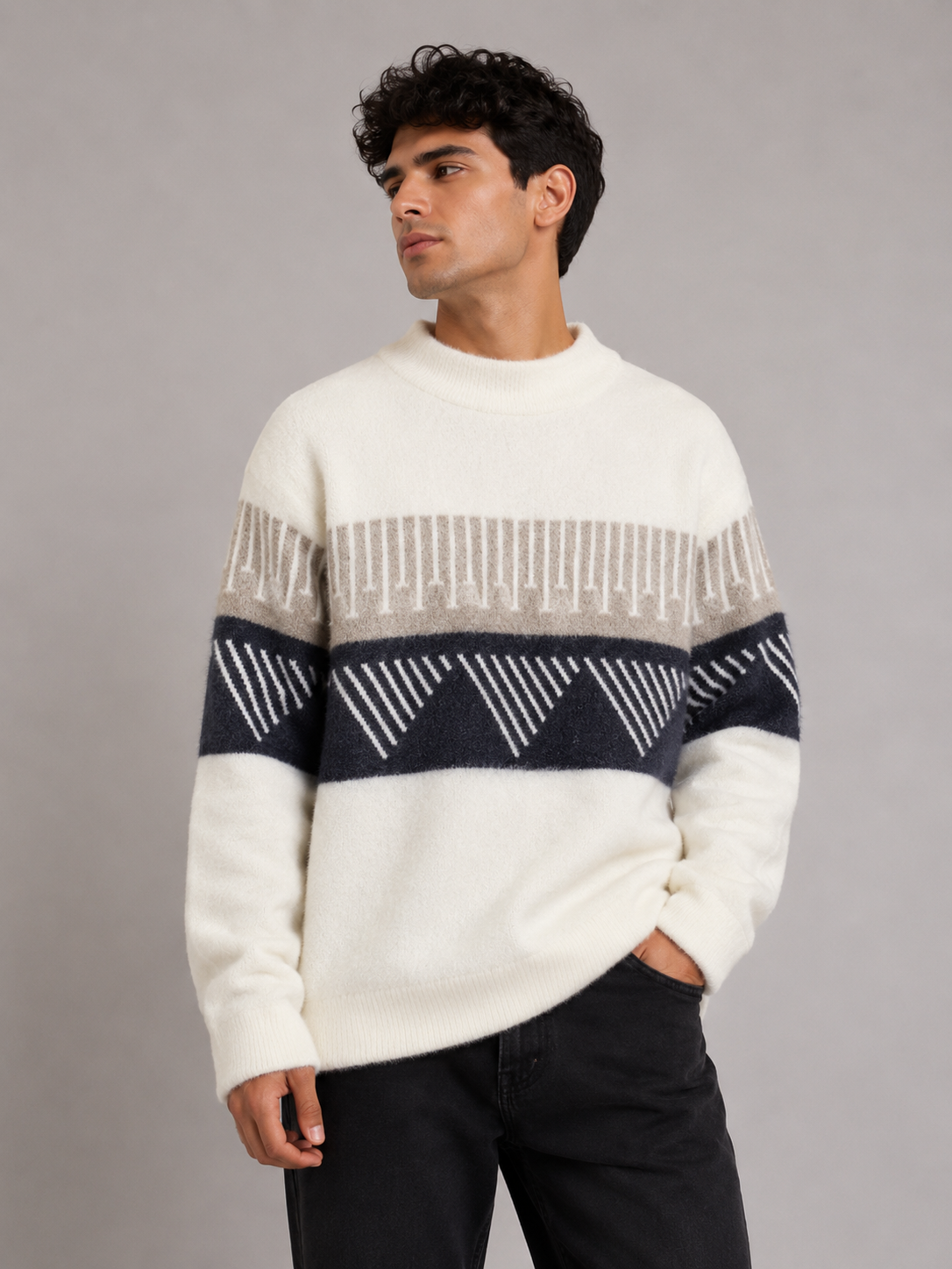 Modern Geometric Stripe Sweater