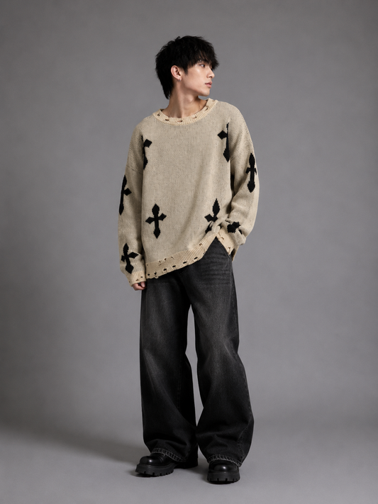 Gothic Cross Oversized Sweater