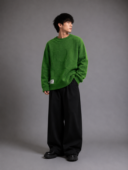 Forest Green Textured Crewneck Sweater