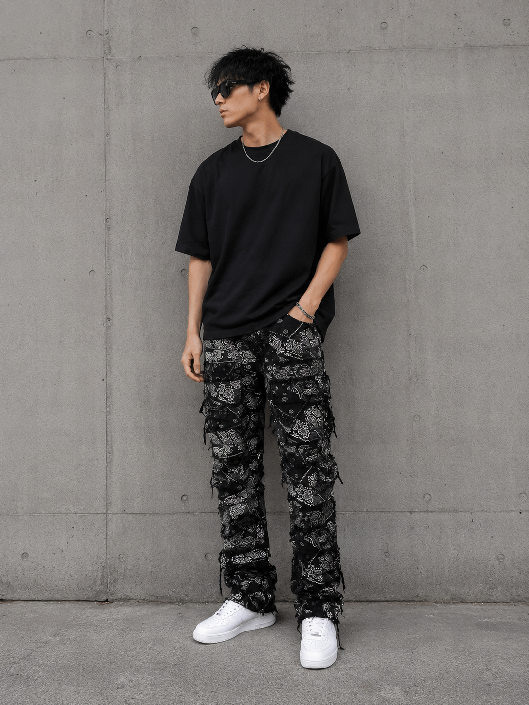 Urban Bandana Print Distressed Jeans