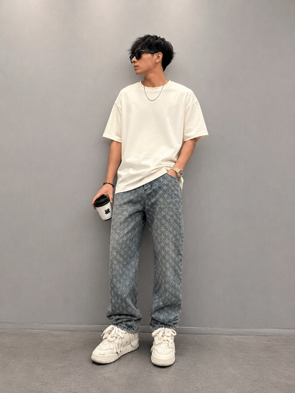 Luxury Pattern Washed Denim Jeans
