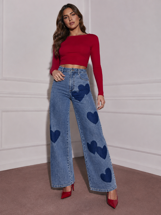 Heart High Waist Wide Leg Jeans