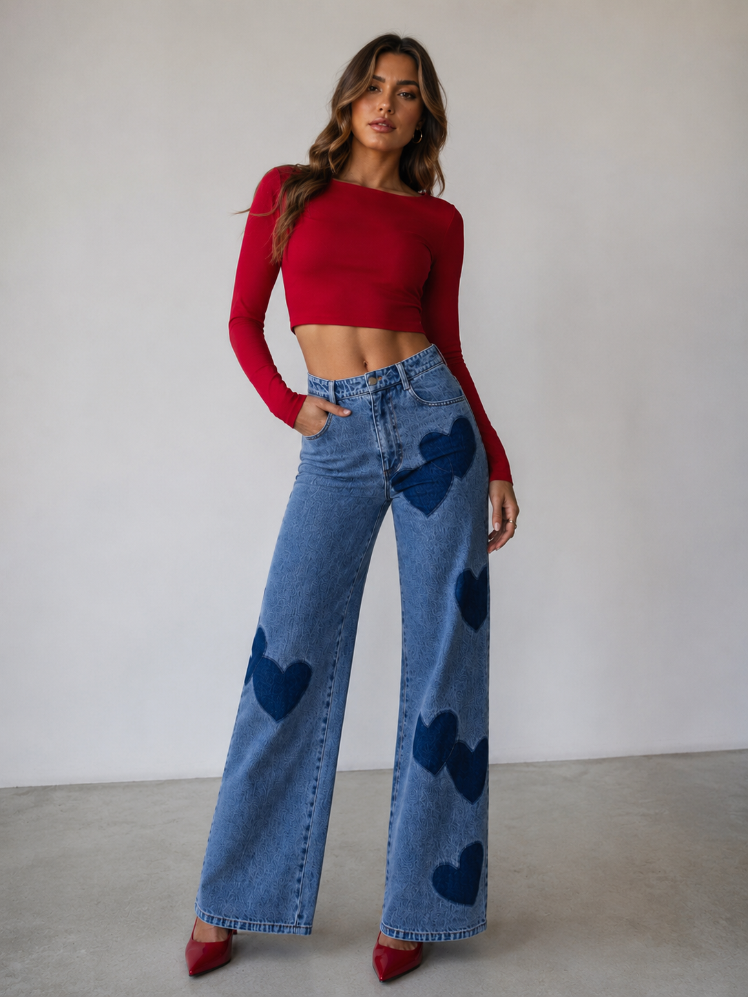 Heart High Waist Wide Leg Jeans