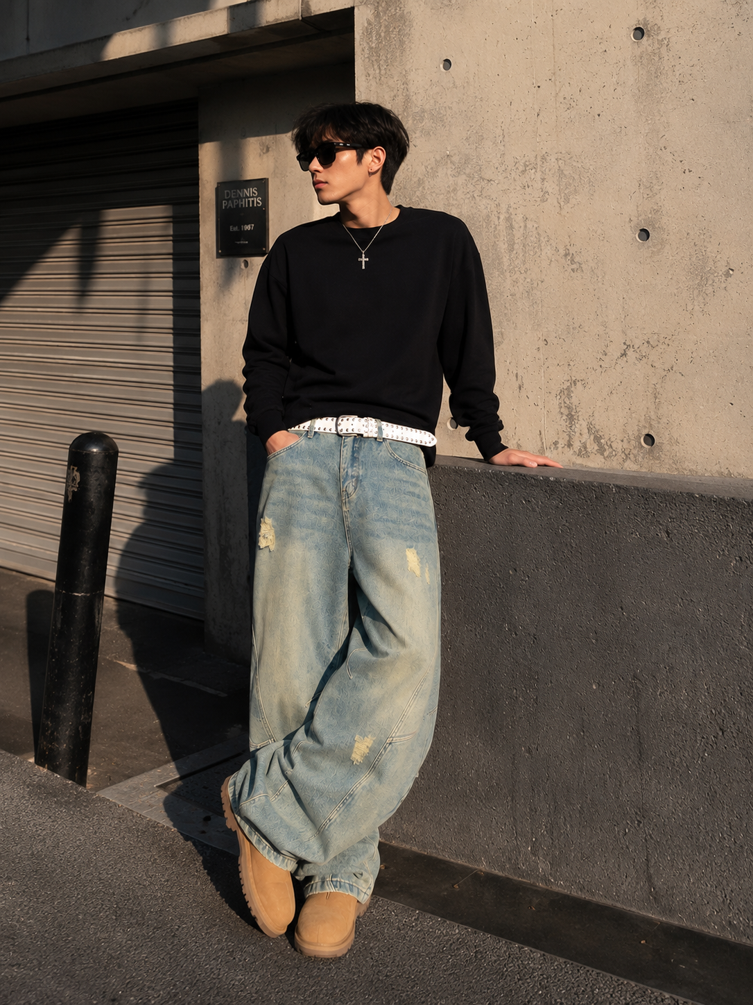 Men's Full Size Distressed Wide Leg Jeans Plus Size