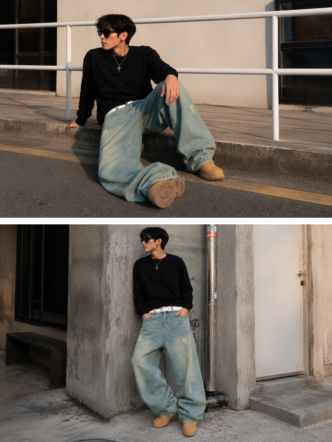 Men's Full Size Distressed Wide Leg Jeans Plus Size