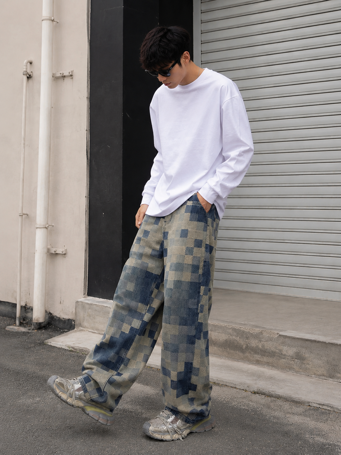 Men's Full Size Pixelated Print Loose Fit Jeans Plus Size