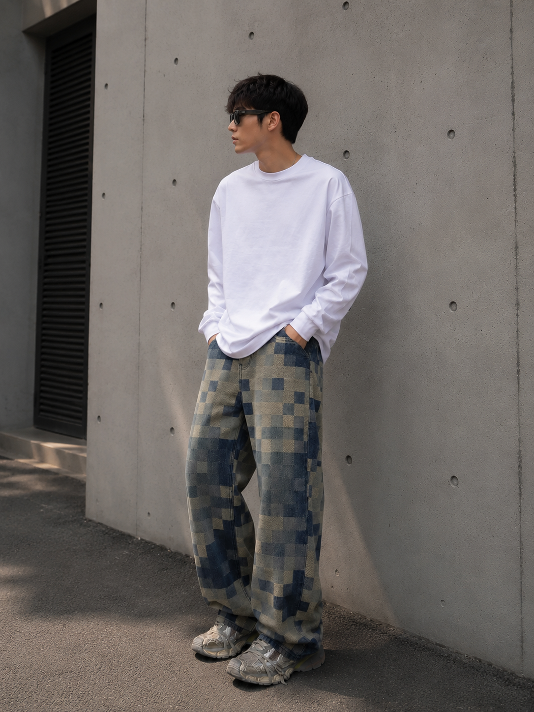 Men's Full Size Pixelated Print Loose Fit Jeans Plus Size