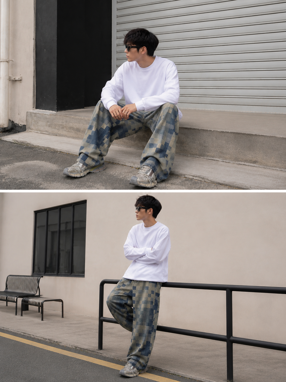 Men's Full Size Pixelated Print Loose Fit Jeans Plus Size