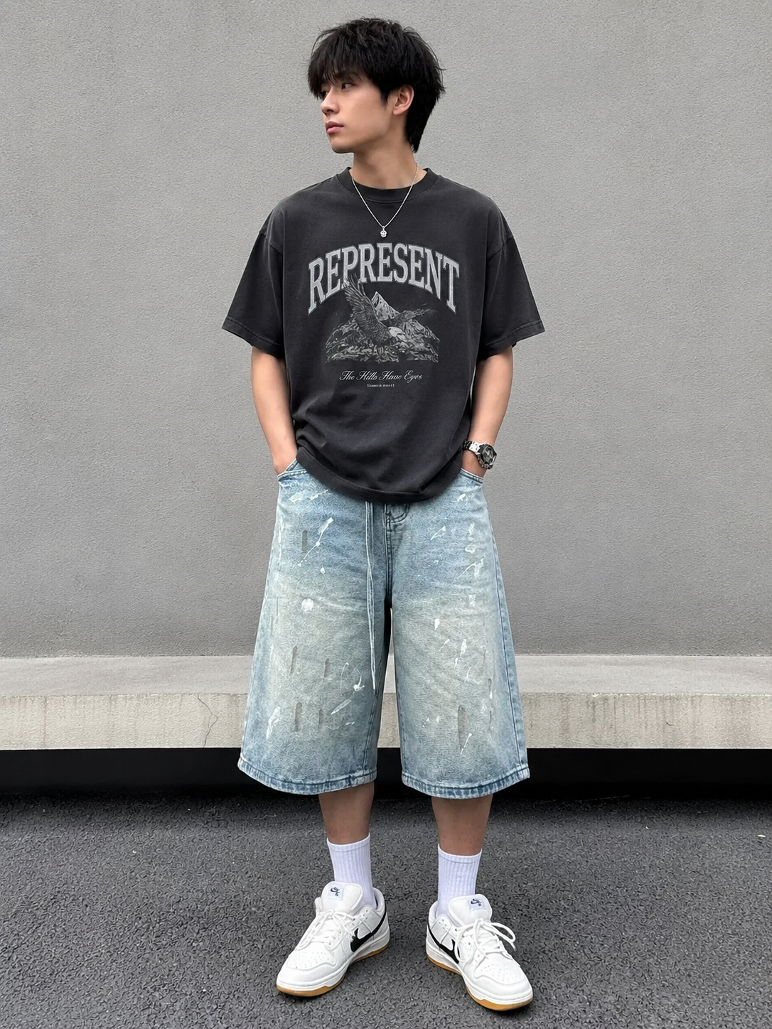 Men's Plus Size Wide-Leg Denim Shorts