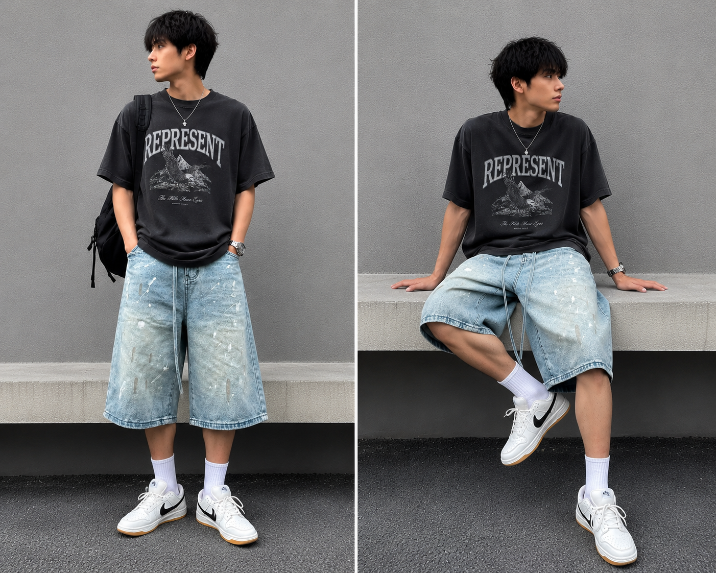 Men's Plus Size Wide-Leg Denim Shorts