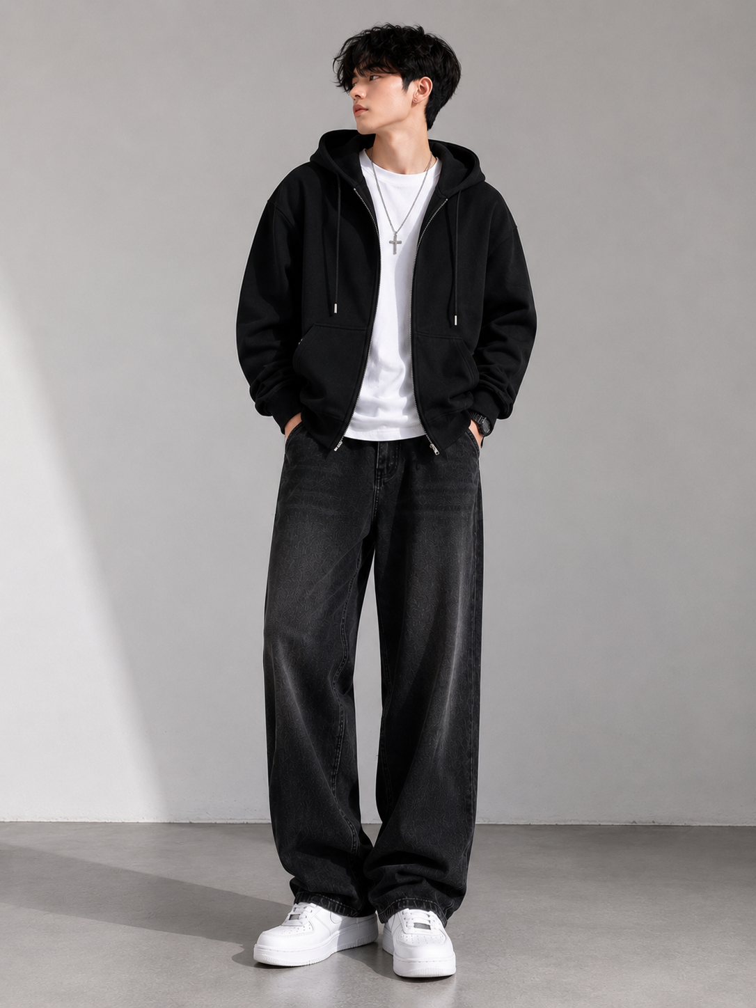 Men's Plus Size Solid Color Zip-Up Hoodie