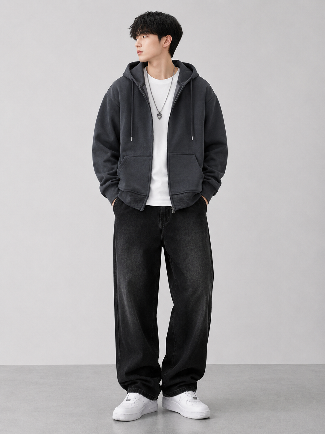 Men's Plus Size Solid Color Zip-Up Hoodie