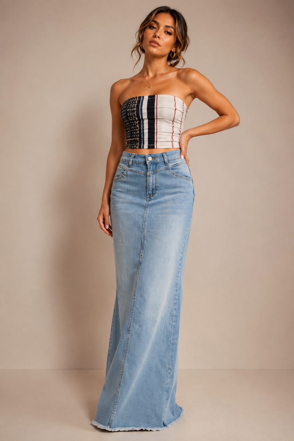 Raw Hem Maxi Denim Skirt