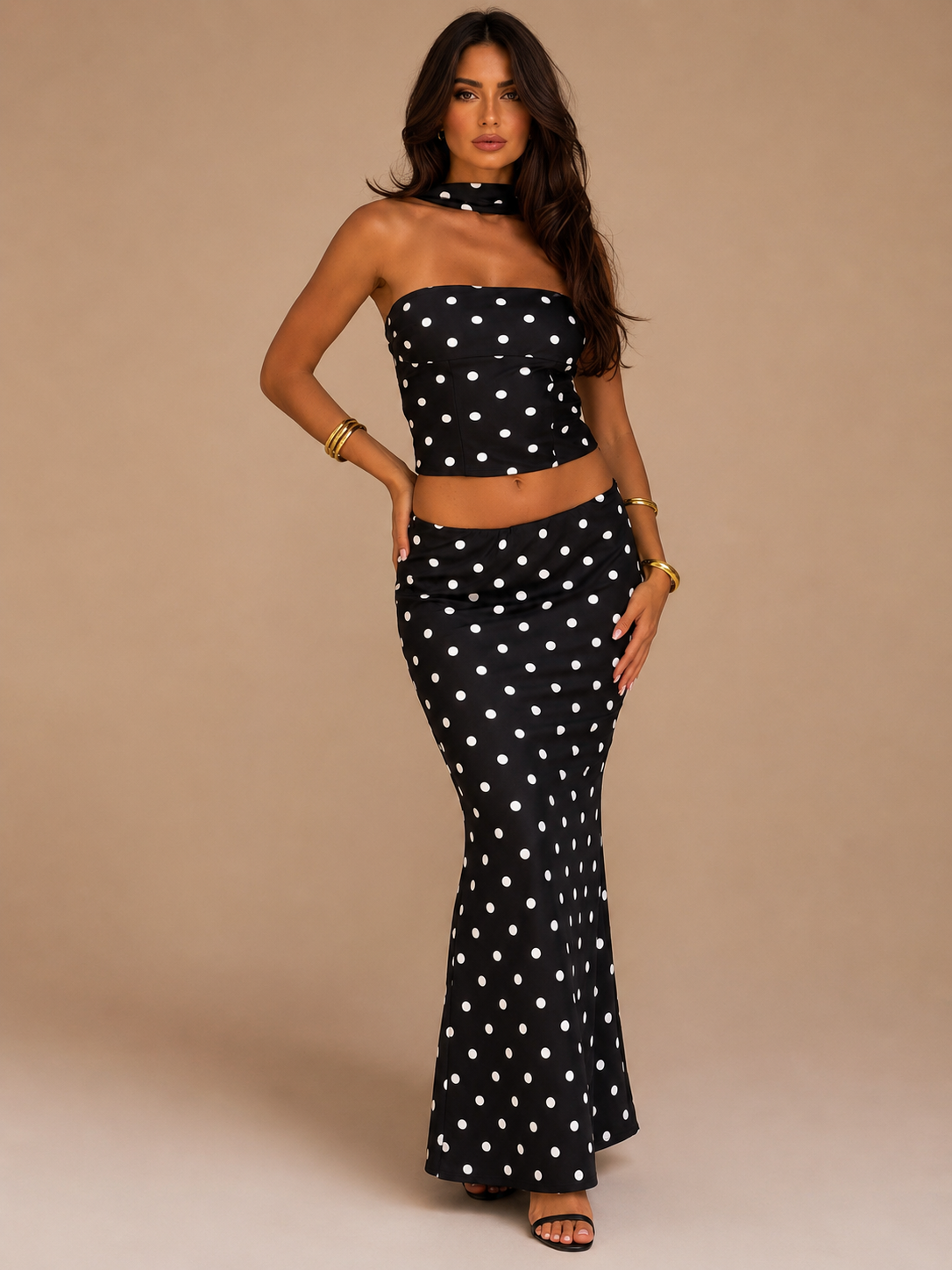 Polka Dot Tube Top and Maxi Skirt Set