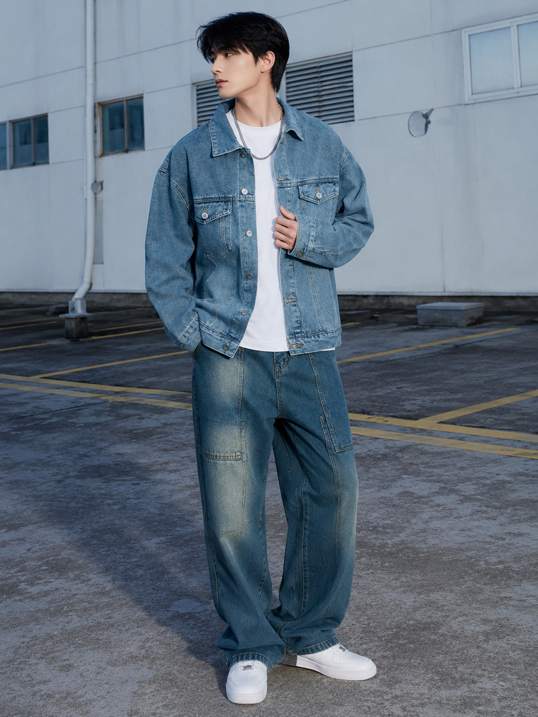 Men's Button Up Long Sleeve Denim Jacket