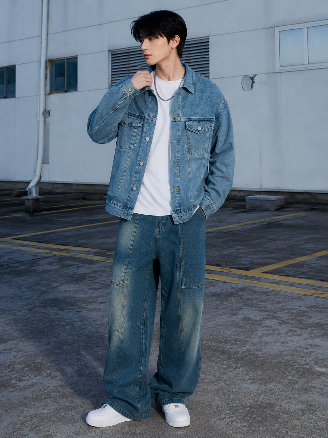 Men's Button Up Long Sleeve Denim Jacket