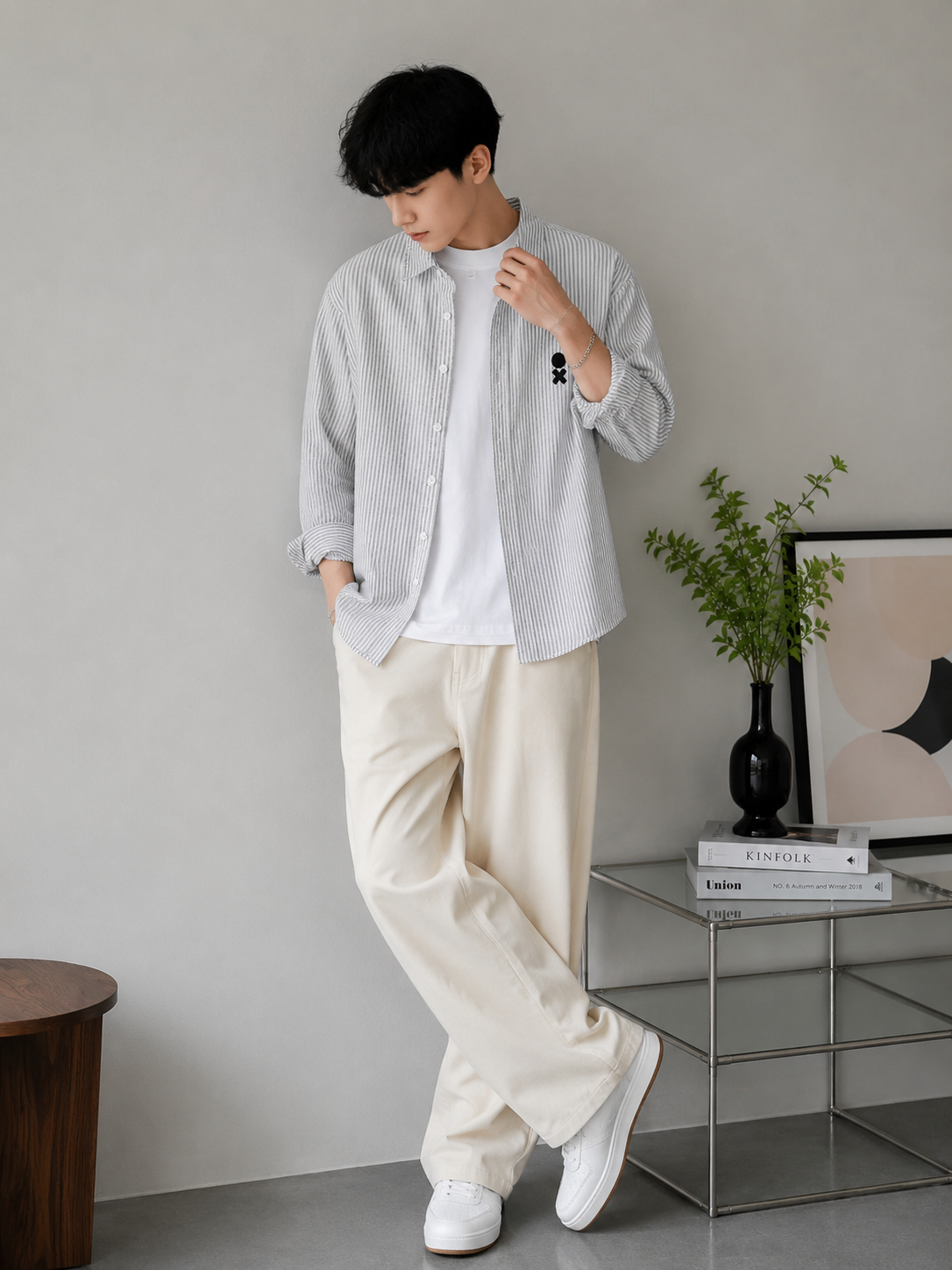 Men's Plus Size Striped Casual Long Sleeve Shirt