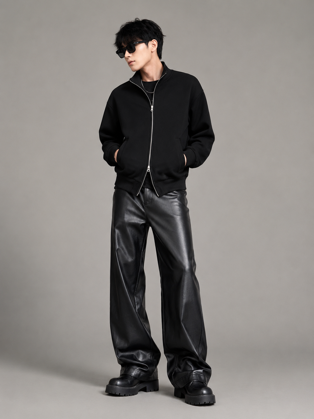Men's Full Size Leather Wide-Leg Pants Plus Size