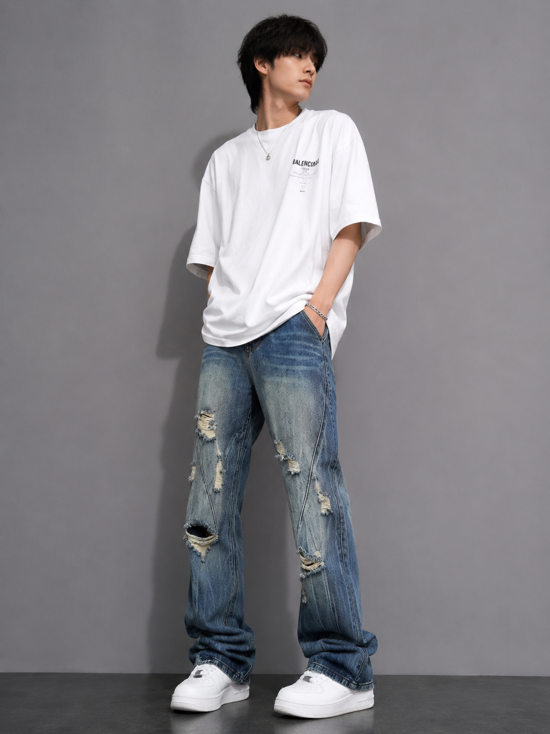 Men's Full Size Distressed Wide Leg Jeans Plus Size