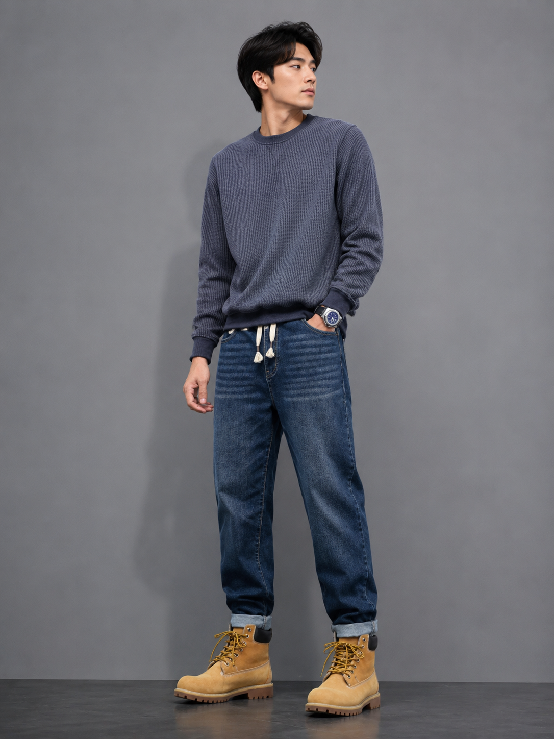 Men's Plus Size Drawstring Waist Relaxed Fit Jeans