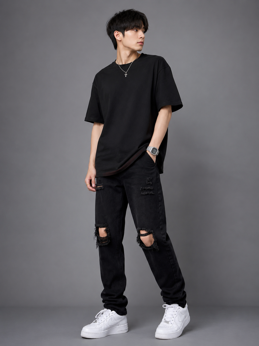 Men's Full Size Distressed Slim Fit Jeans Plus Size