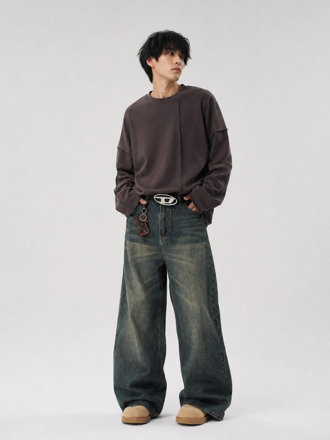 Men's Full Size Vintage Wash Wide Leg Jeans Plus Size