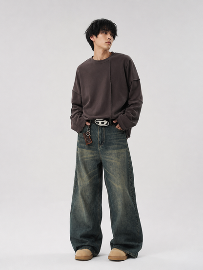 Men's Full Size Vintage Wash Wide Leg Jeans Plus Size