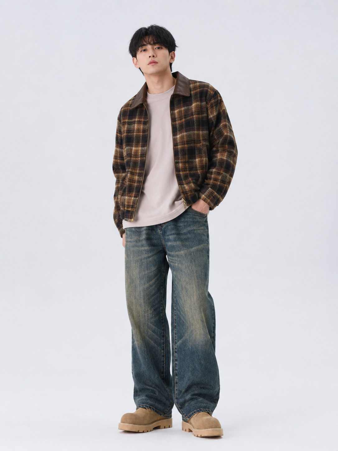 Men's Plus Size Wash Wide Leg Jeans