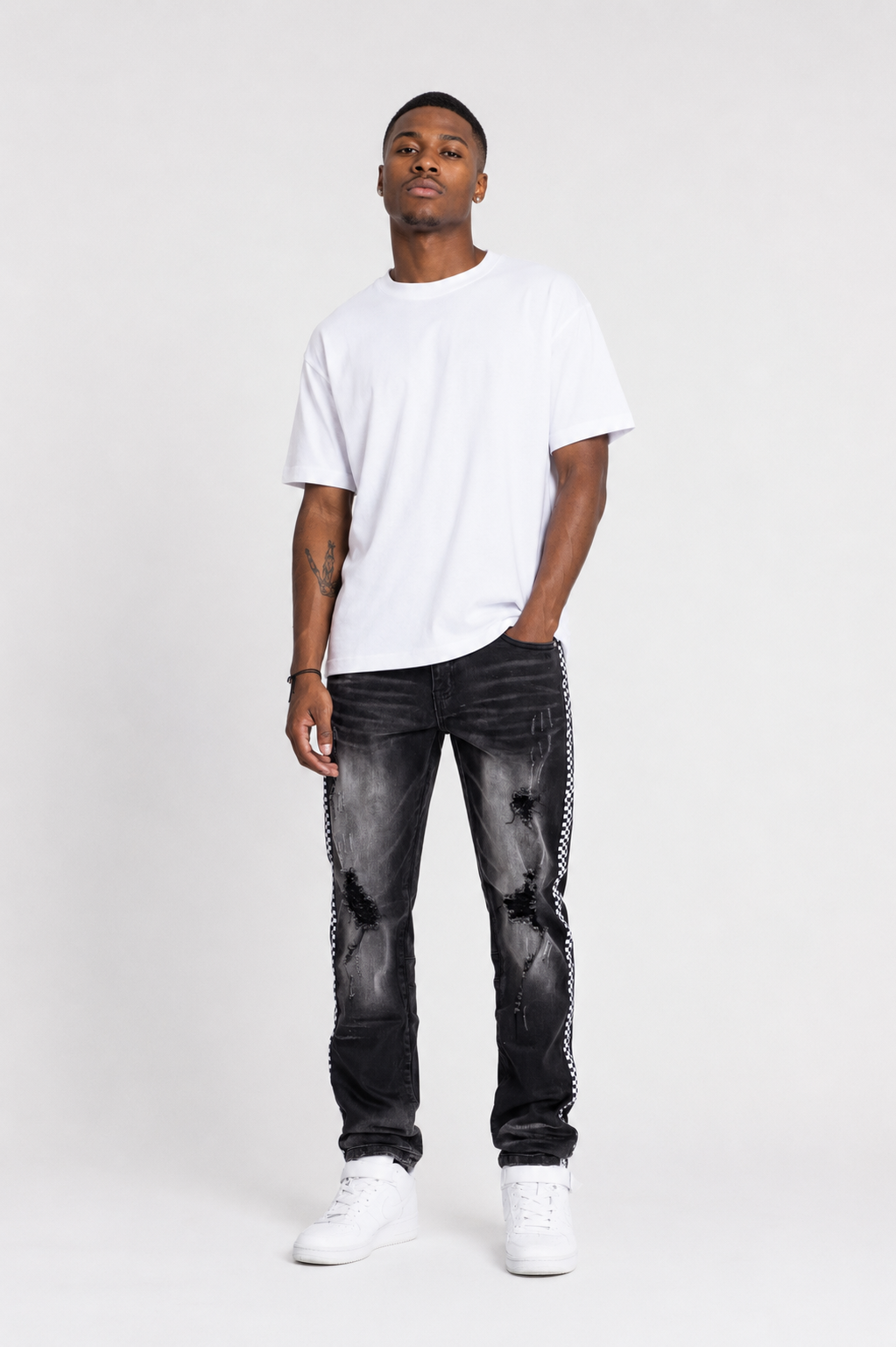 Distressed Denim Checkered Tape