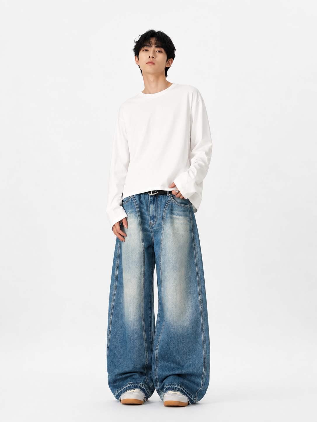 Men's Washed Wide Leg Jeans