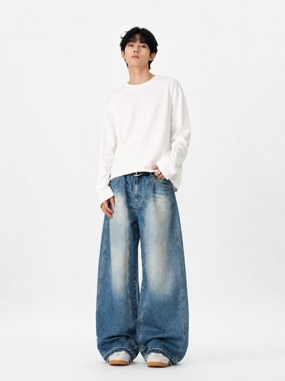 Men's Washed Wide Leg Jeans