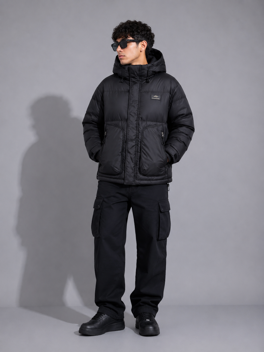 Men's Plus Size Hooded Puffer Jacket with Drawstring Hem