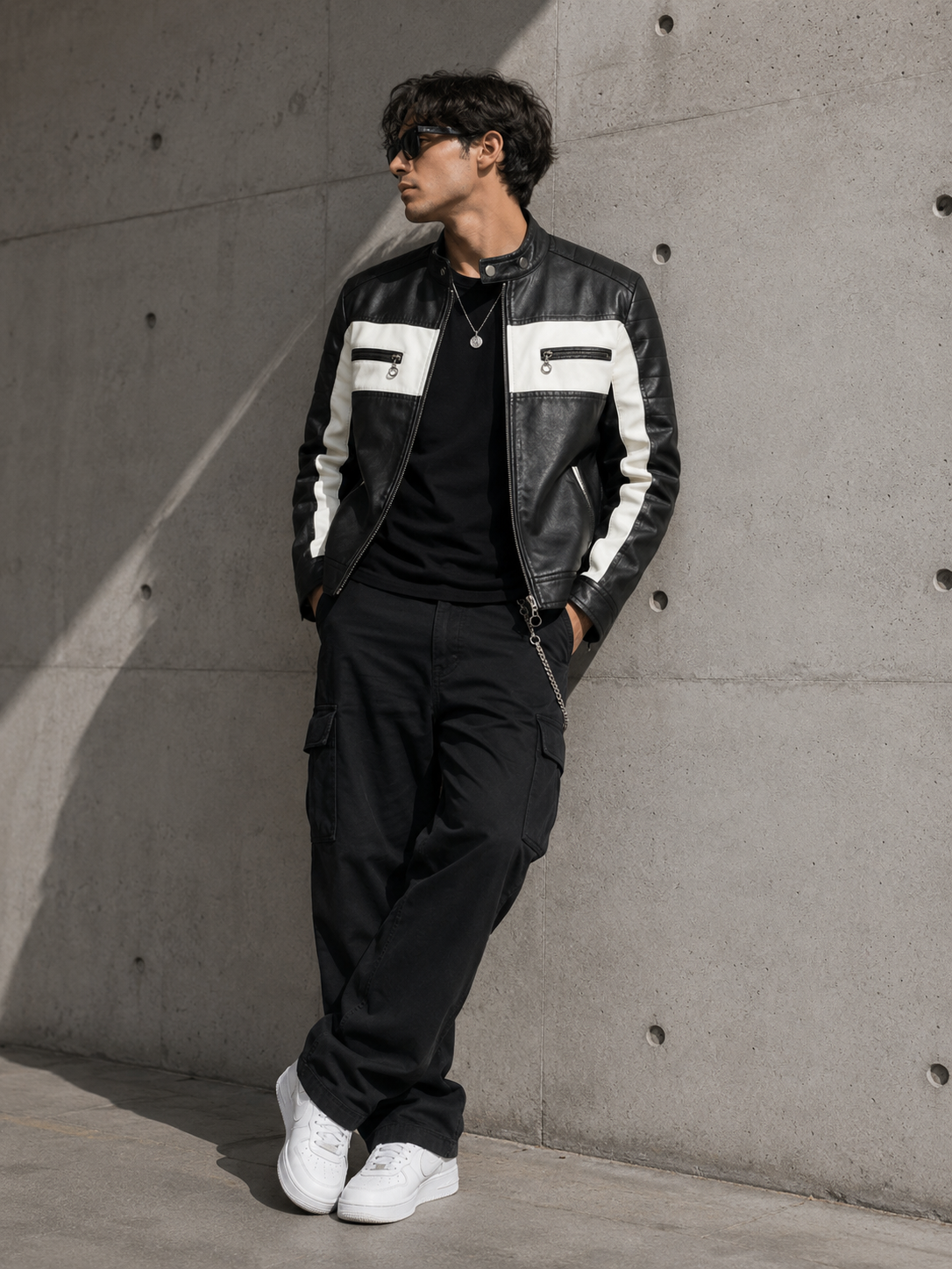 Men's Plus Size Contrast Zip Up Long Sleeve Jacket